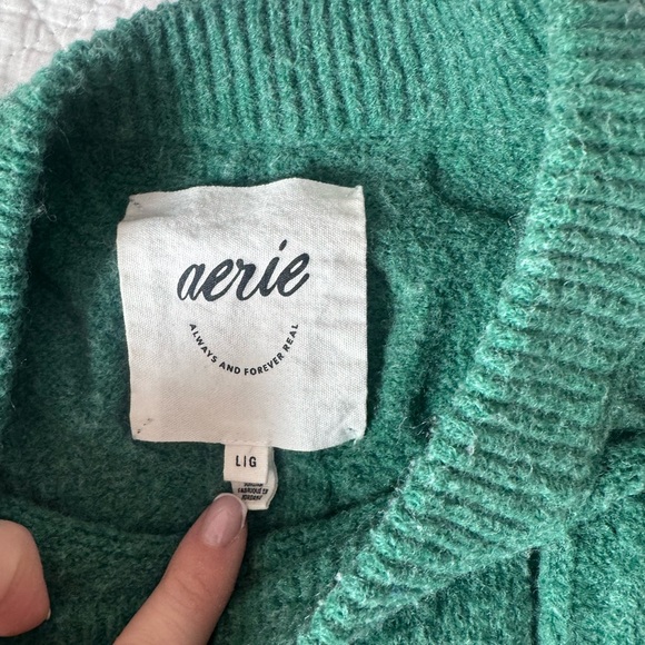 Aerie Forest Green Cable Knit Sweater - Picture 3 of 4